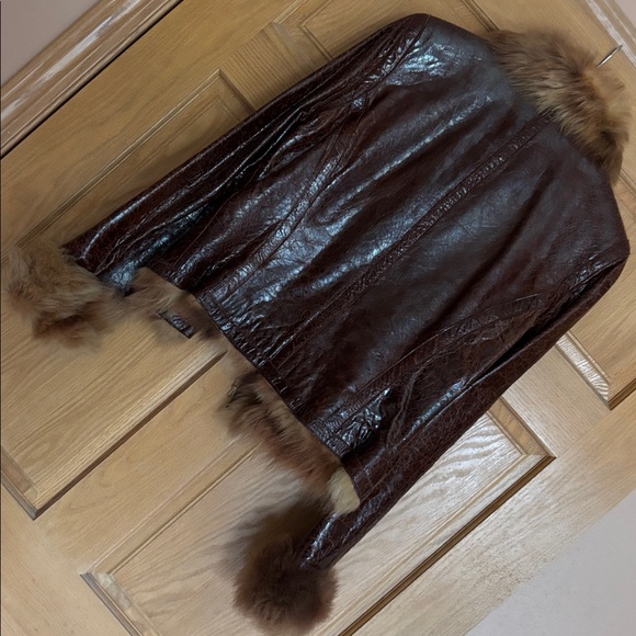 EUVC VTG Fur Collar Cuffs EMBOSSED CROC TEXTURED LAMB Zip LEATHER JACKET S M 6 8 - Picture 11 of 17